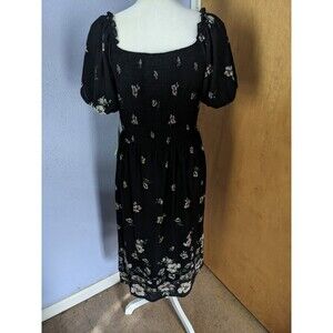 EMBER NWT Black Floral Dark Romantic Goth Grunge Square Neck Petite Dress Size L